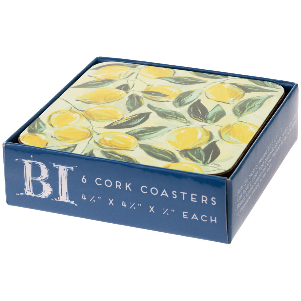 Painterly Lemons Cork Coasters (Set Of 6)