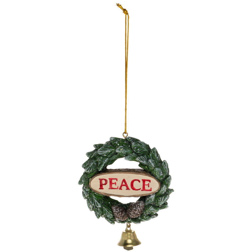 Peace Wreath Ornament With Bell