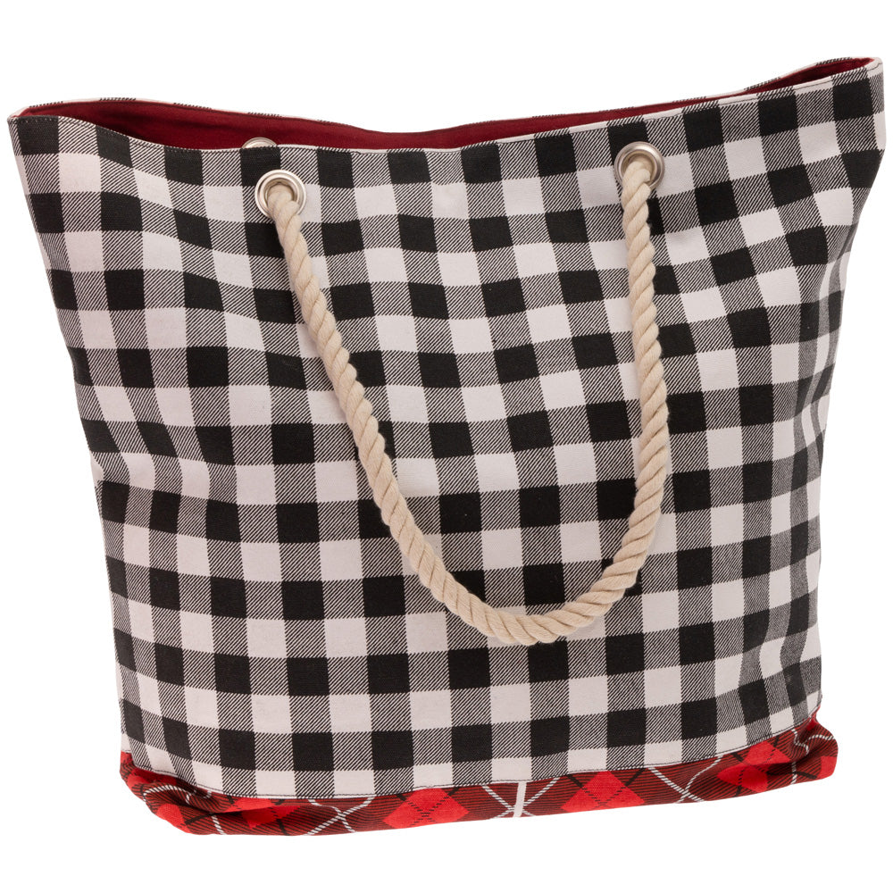 TOTE BAG B&W XMAS PLAID