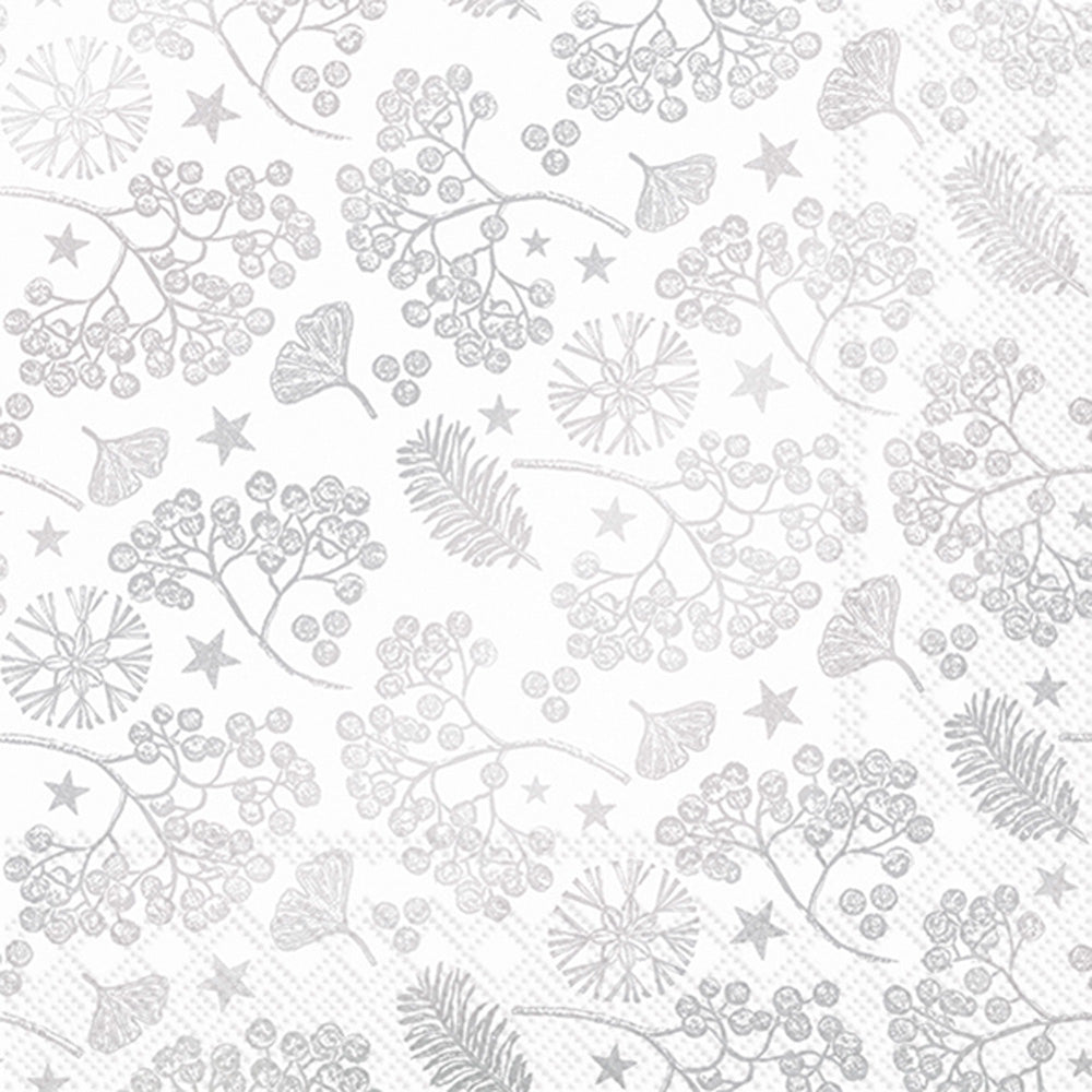 Bright Winter Branches Cocktail Napkin White Silver