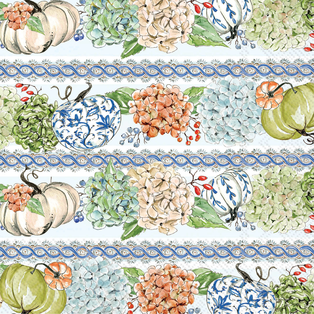 Fall Hydrangea Stripes Lunch Napkin