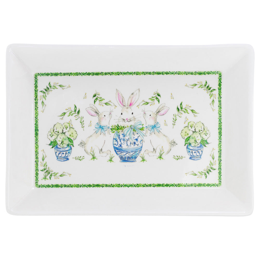 BOXWOOD BUNNY RECTANGLE SERVING PLATTER