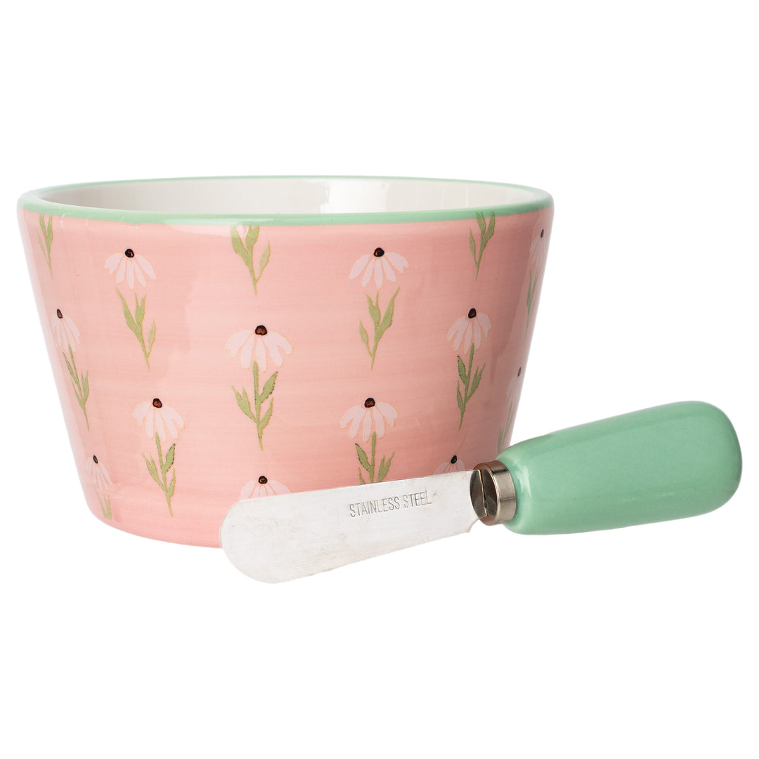 Pink Daisy Bowl and Spreader