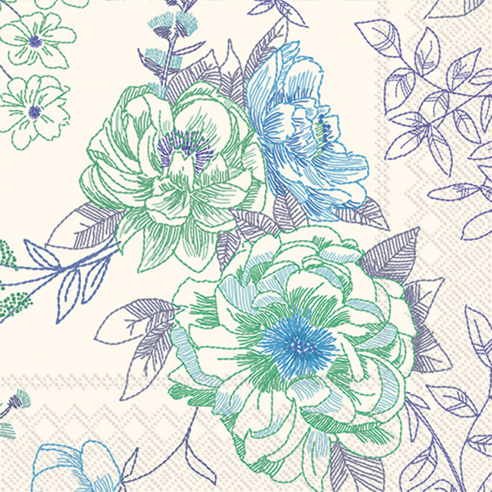 In Full Bloom Cocktail Napkin Blue
