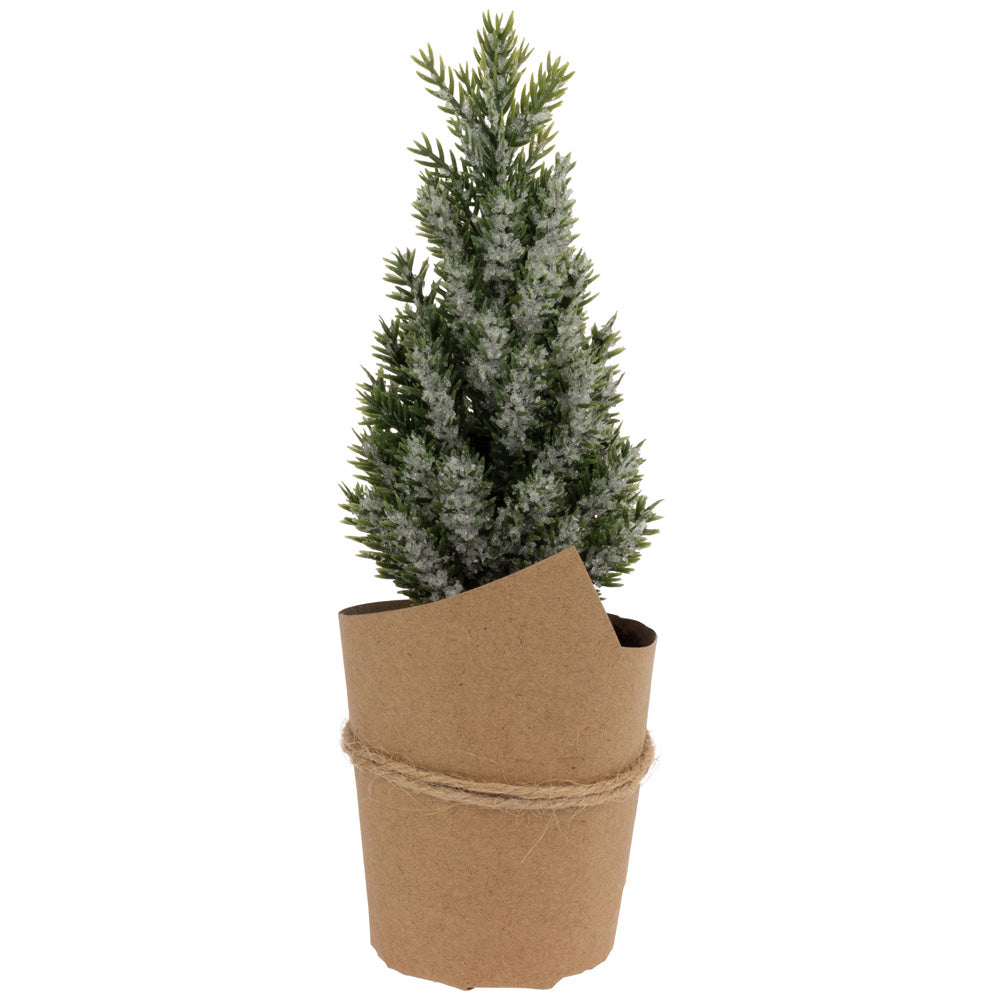 Mini Paper Pot Icy Pine Tree With Sisal Bow