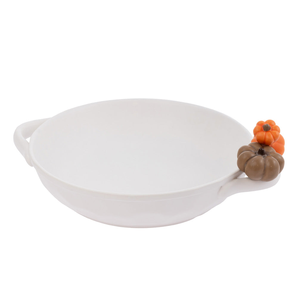 White Oval Dish W Pumpkin Accents