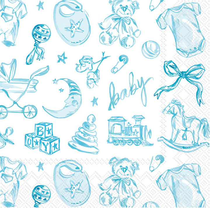 Baby Toile Cocktail Napkin Blue
