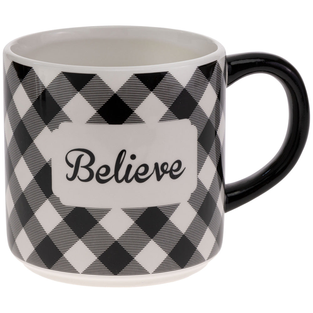 Believe Black &amp; White Check Mug