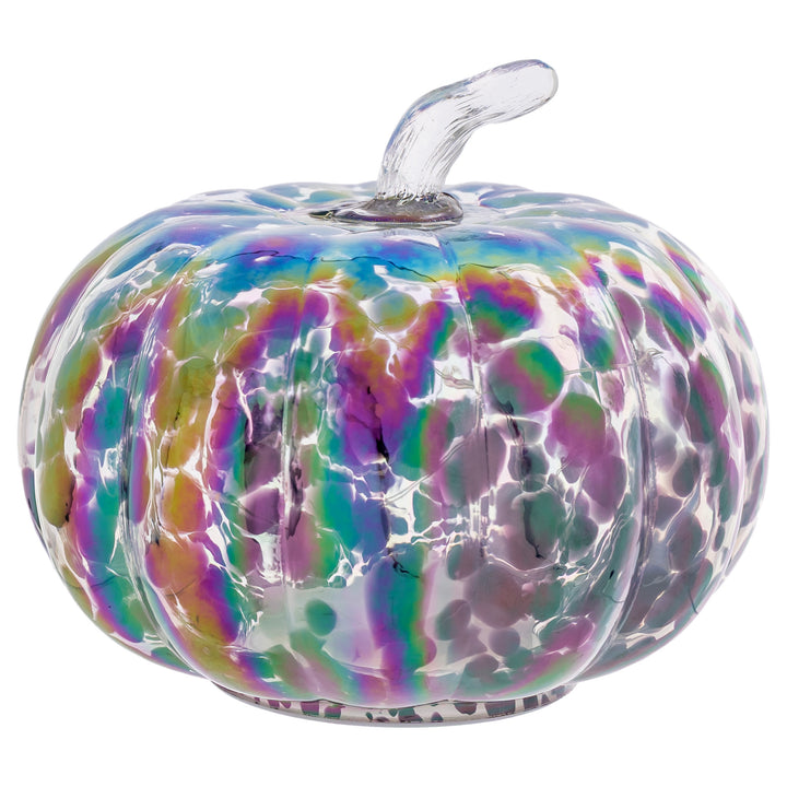 Iridescent Oil Slick Glass Pumpkin Small