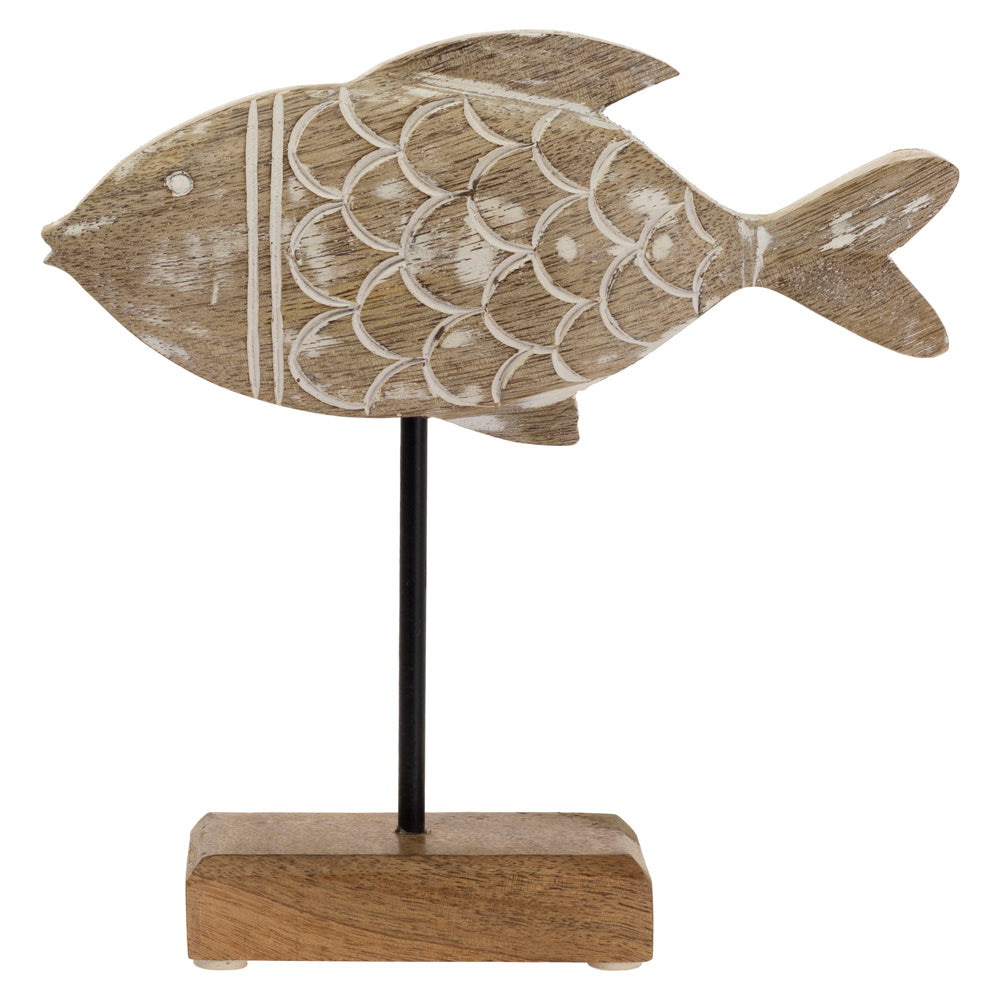 Wood Fish On Stand Lg