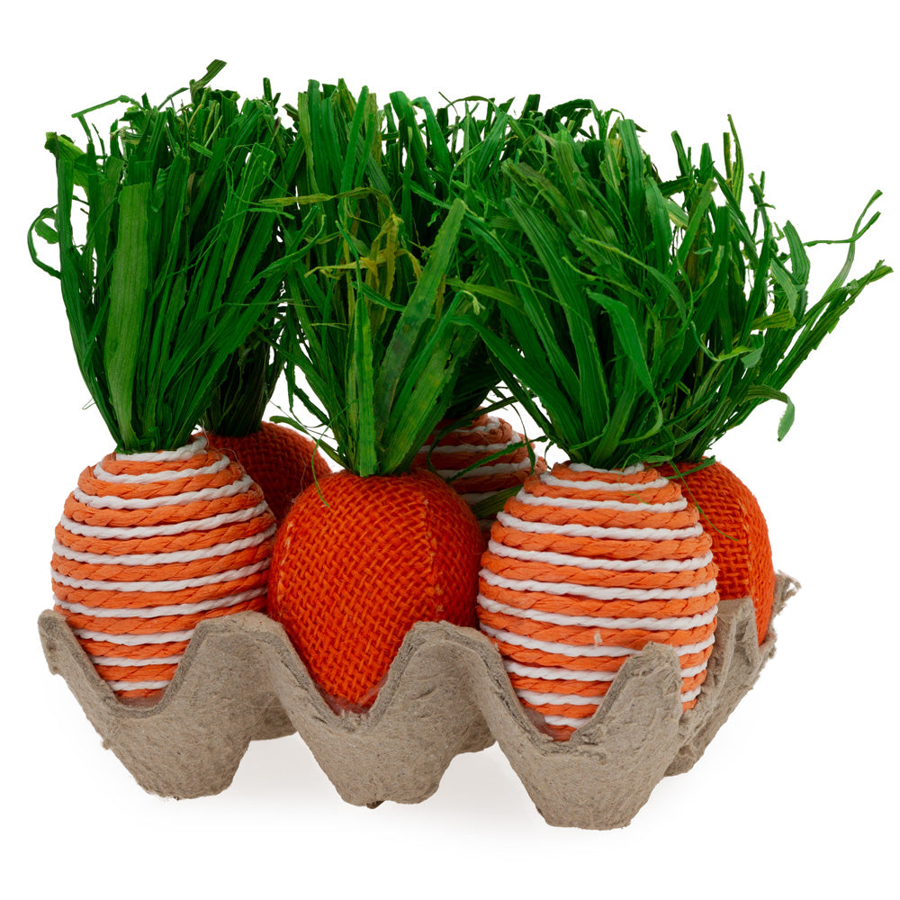Striped and Orange Burlap Carrots In Brown Carton