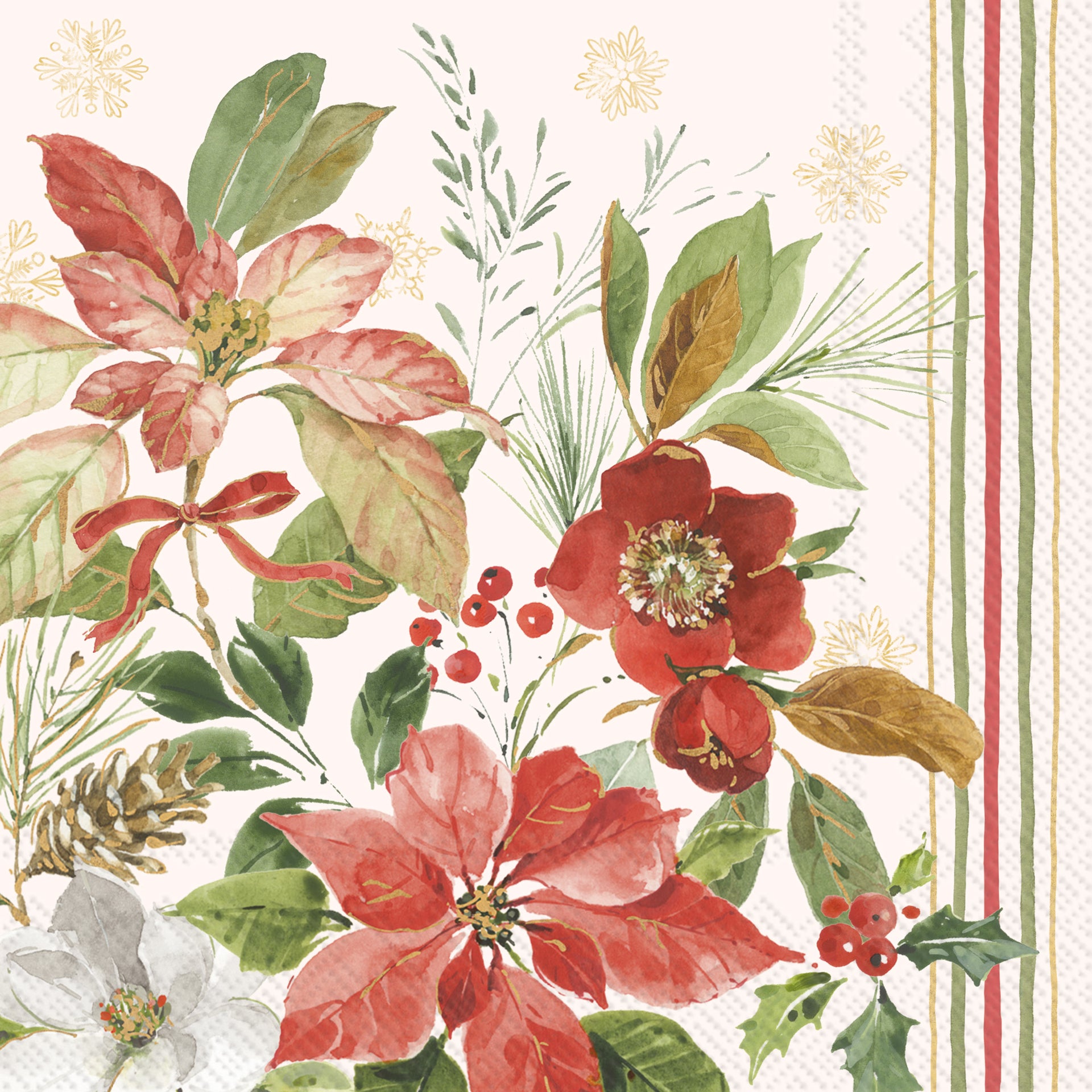 Poinsetta Bouquet Cream Lunch Napkin