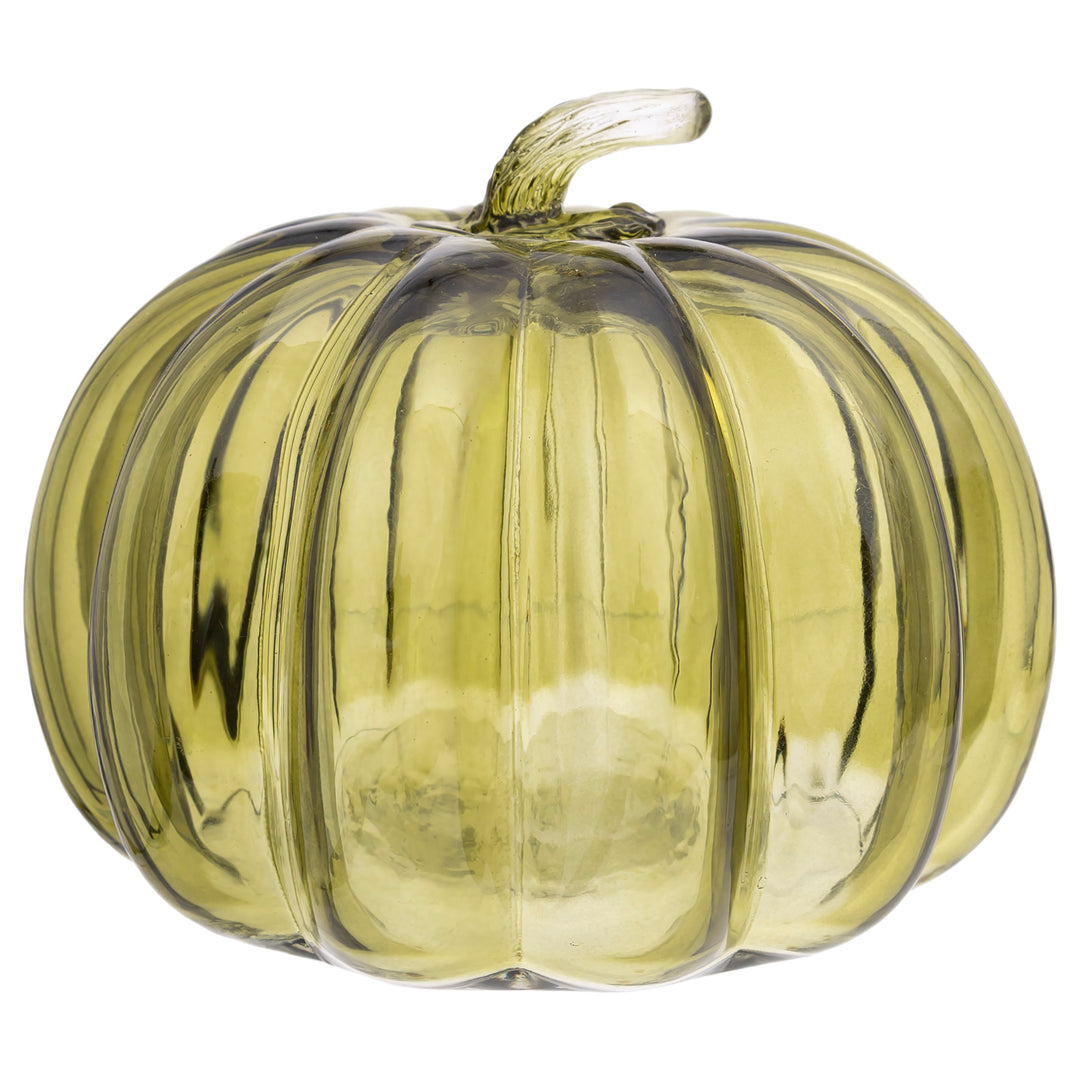 Olive Green Glass Pumpkin Small