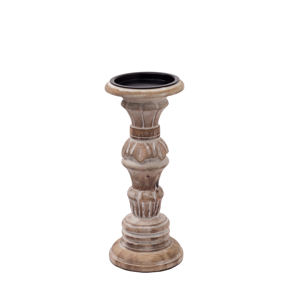 Agra Carved Wood Candle Holder (Set of 3)