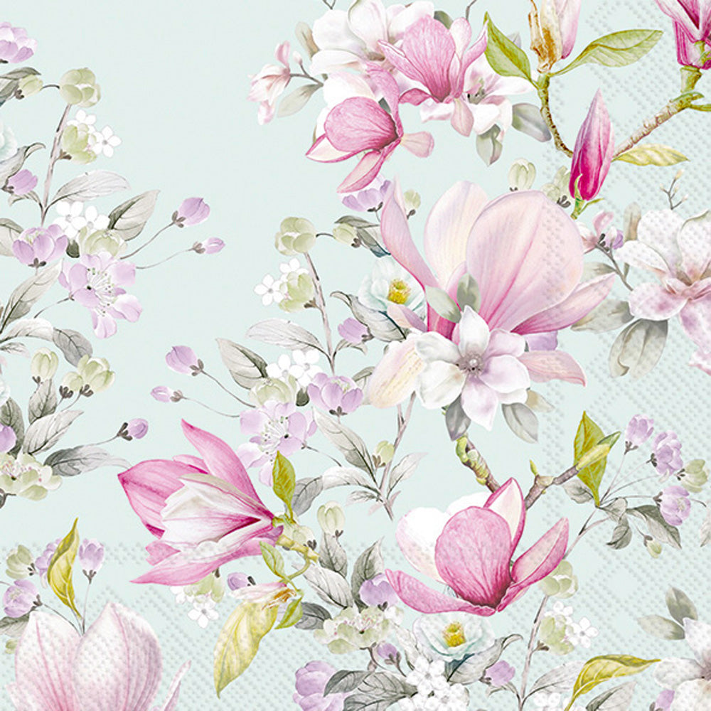 Romantic Magnolia Lunch Napkin Light Blue