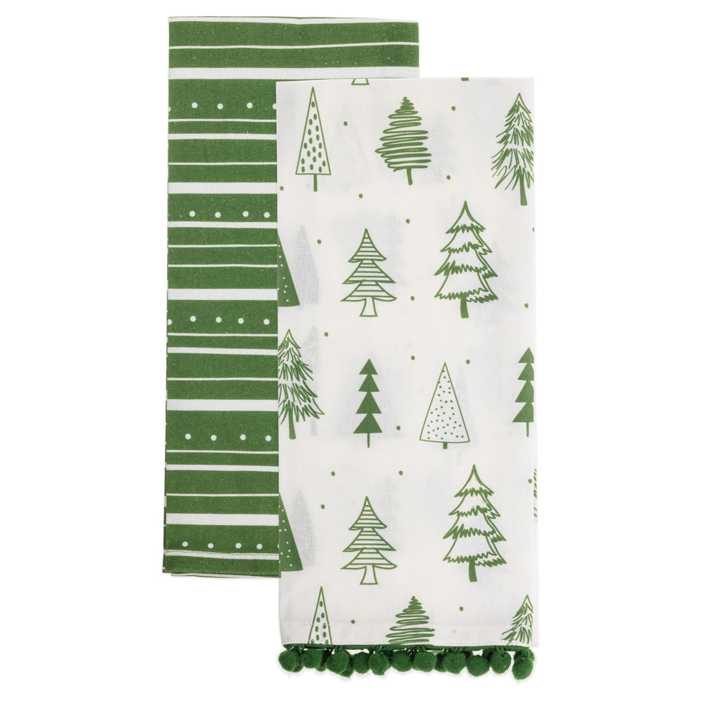 Green Trees and Stripes Tea Towels (Set of 2)