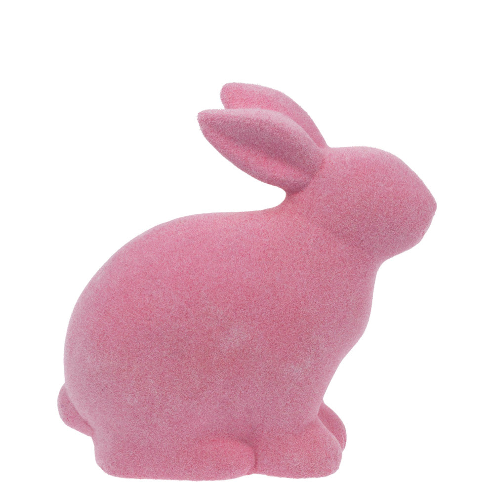 PINK FLOCKED SITTING BUNNY