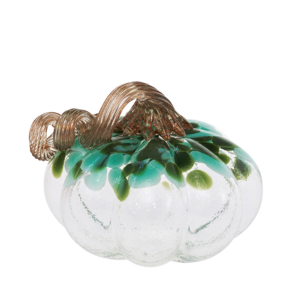 SMALL SPECKLED TURQUOISE & GREEN GLASS PUMPKIN