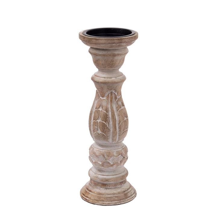 Agra Carved Wood Candle Holder (Set of 3)