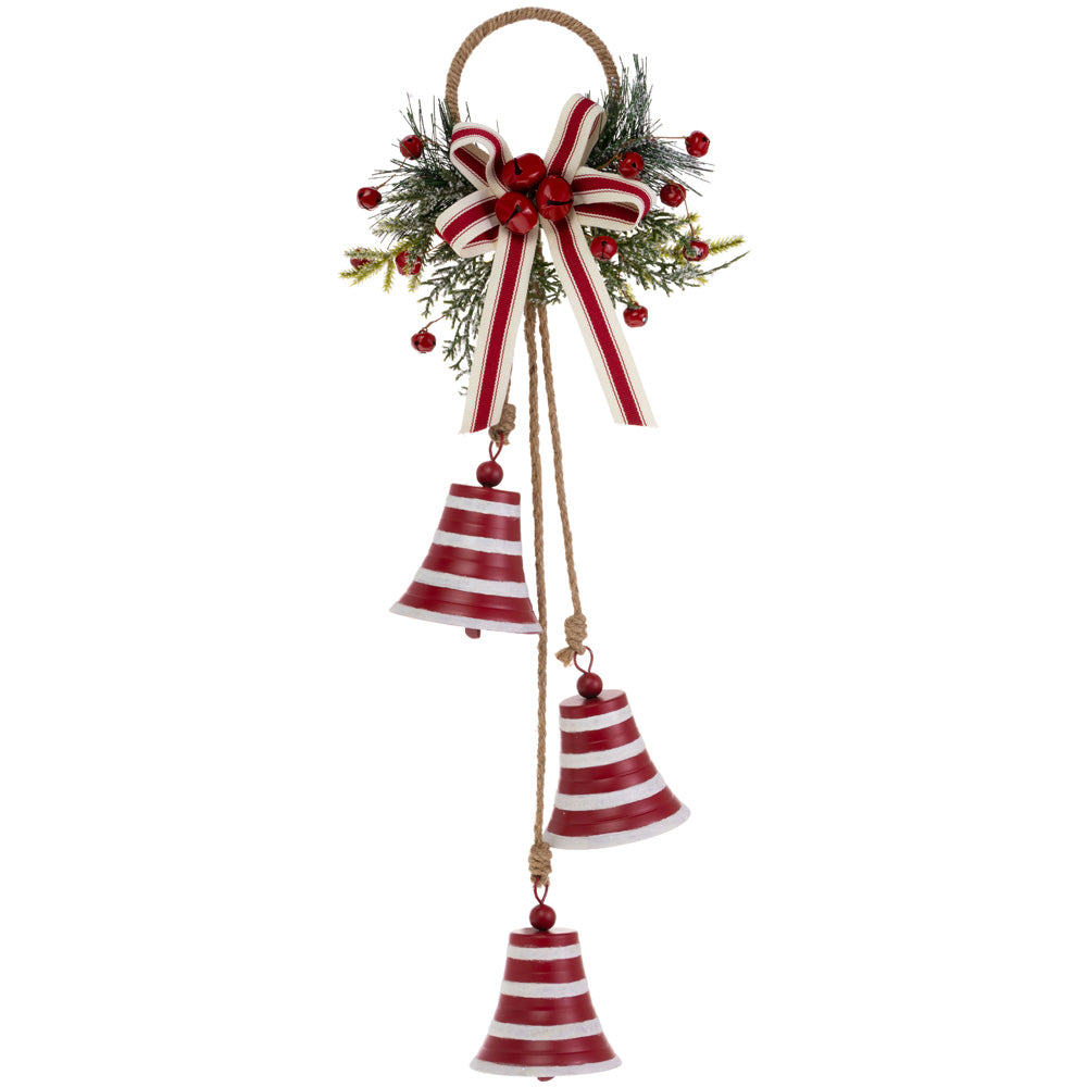 RED & WHITE STRIPED BELL TRIO DOOR HANGER