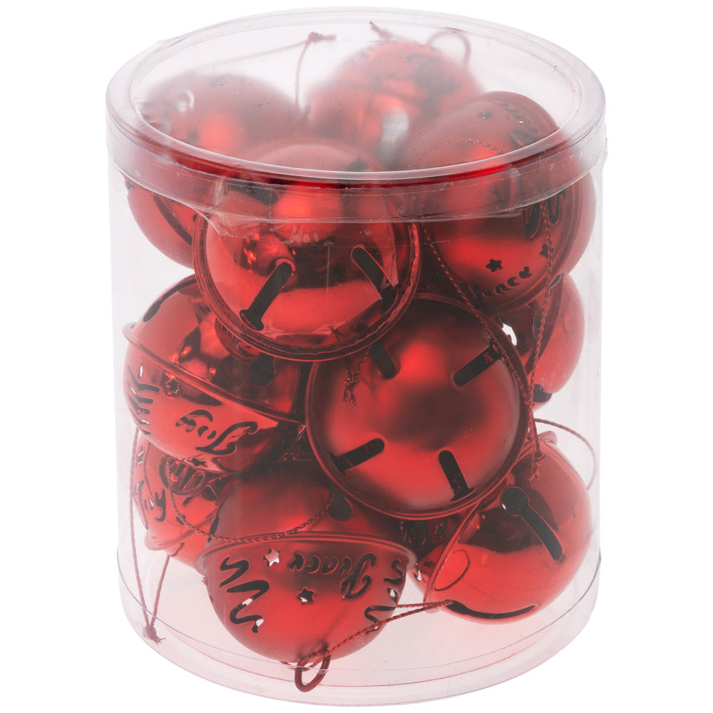 RED XMAS BELL ORNAMENTS S/12 2 IN BELLS - 6 SHINY 6 MATTE