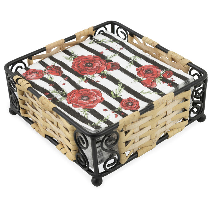Wire and Rattan Cocktail Caddy Natural Black