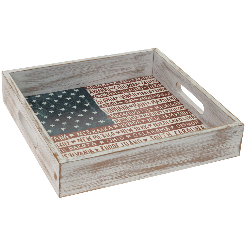 WEATHERED ONE FLAG ONE NATION HANDLED TRAY