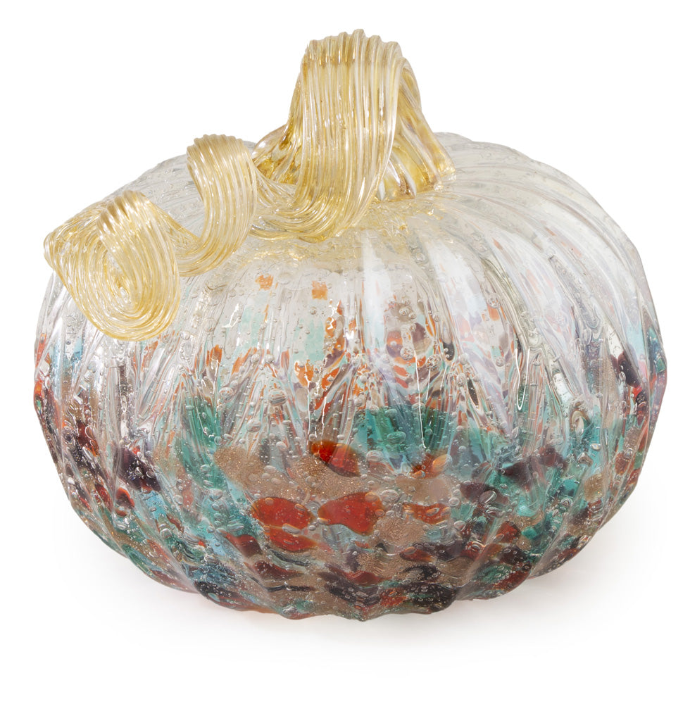 Small Mottled Glass Pumpkin orange, teal, and mauve
