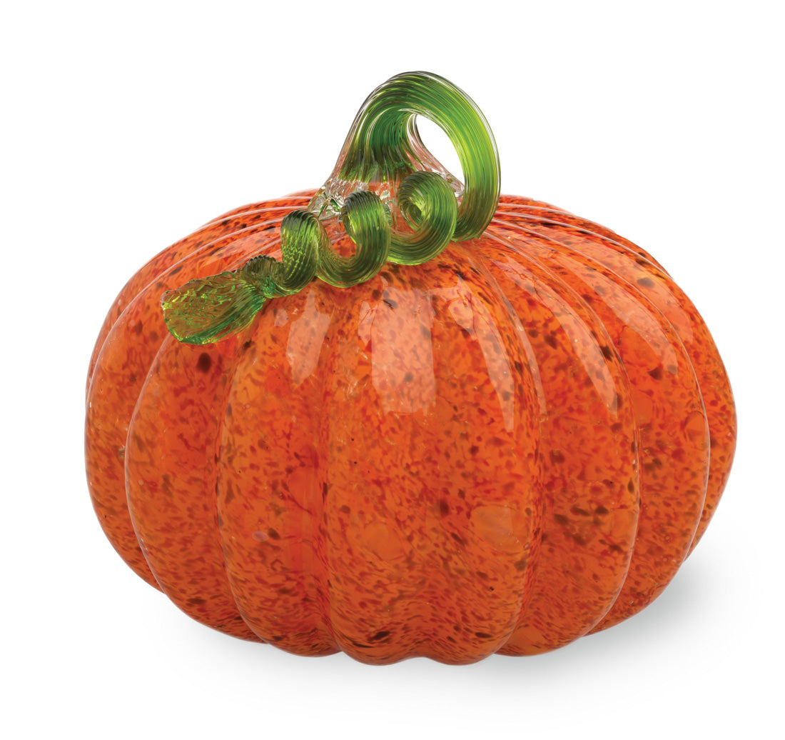 Medium Glass Pumpkin Orange With Green Stem