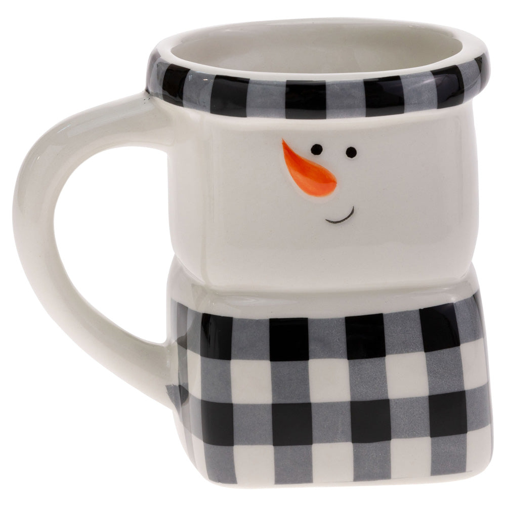 Joyous Black & White Check Snowman Mug