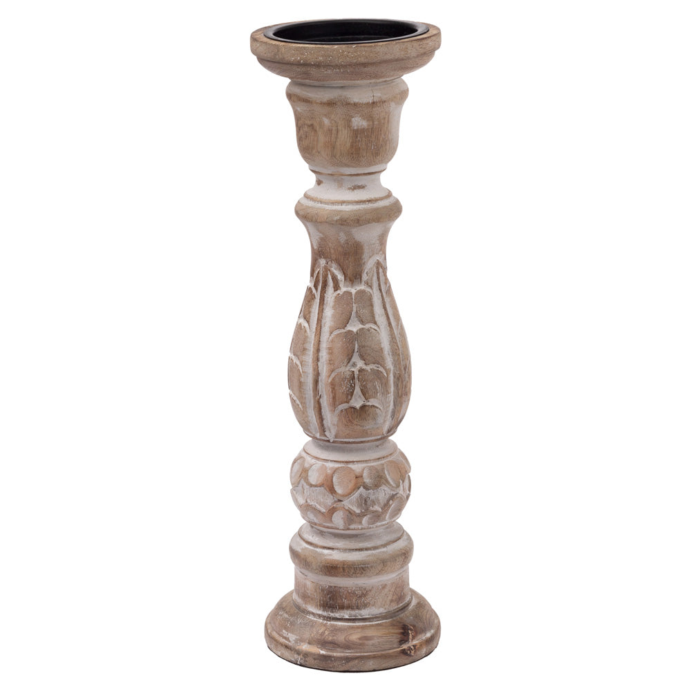 Agra Carved Wood Candle Holder (Set of 3)