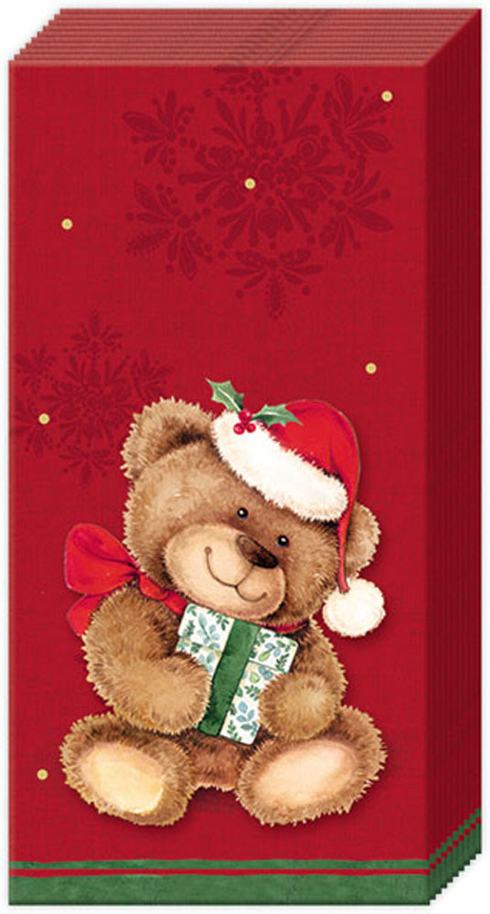 Christmas Teddy Pocket Tissue Red