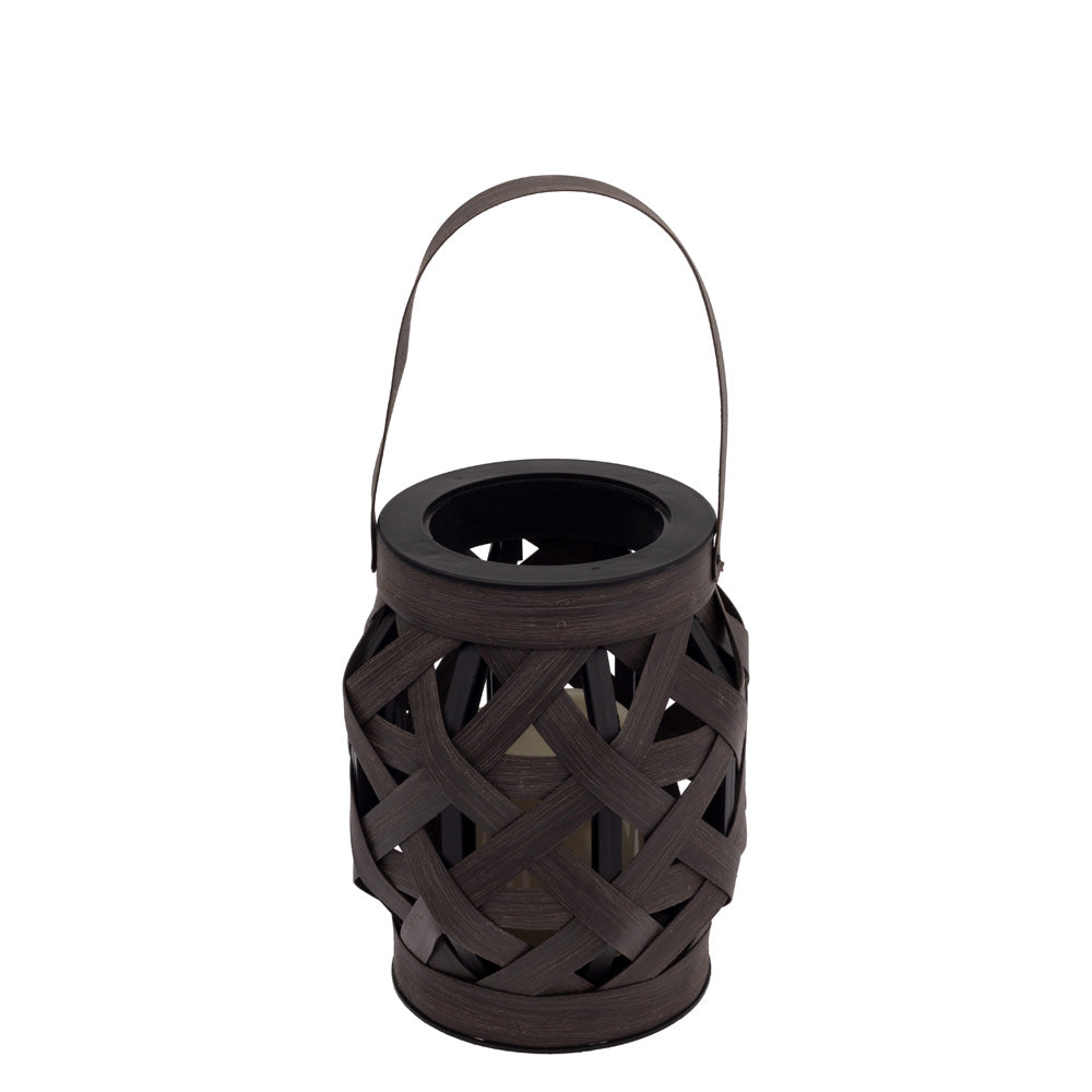 Small Brown Basketweave Lantern W Led Candle
