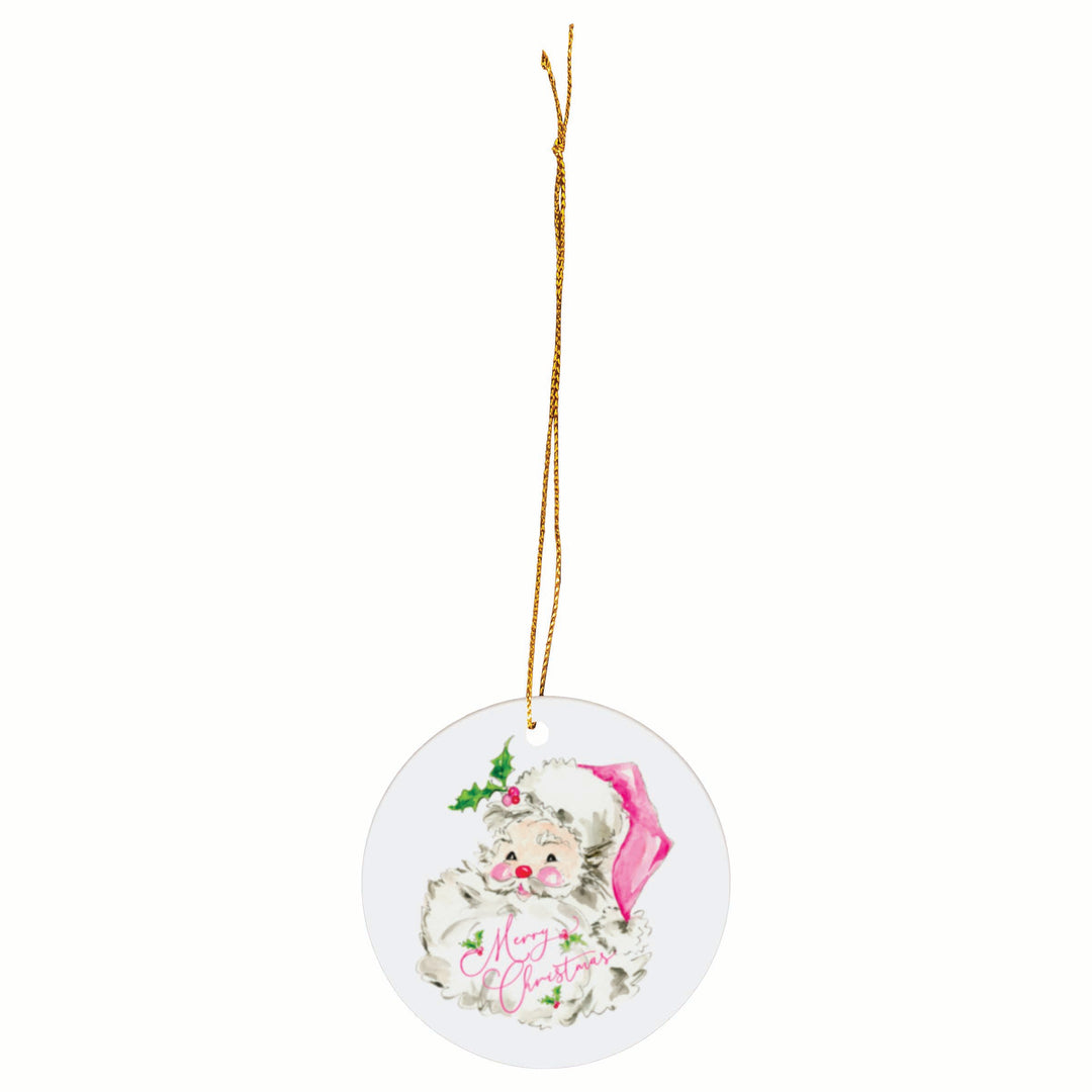 Pink Santa White Ornament