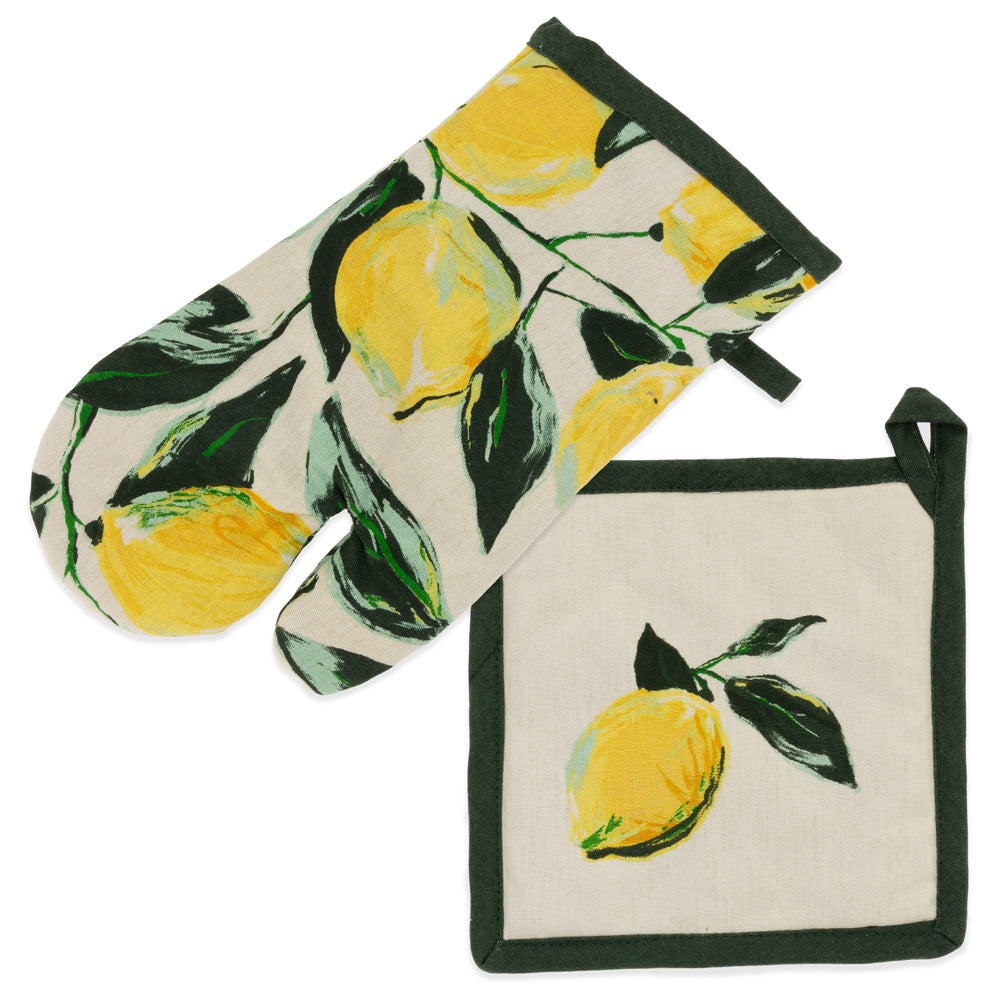Painterly Lemons Oven Mitt and Pot Holder Set