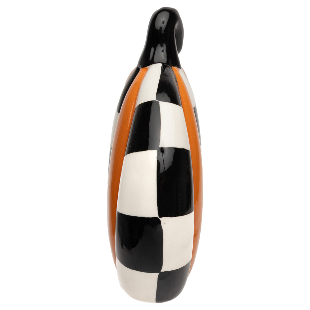 Halloween Check Ceramic Pumpkin
