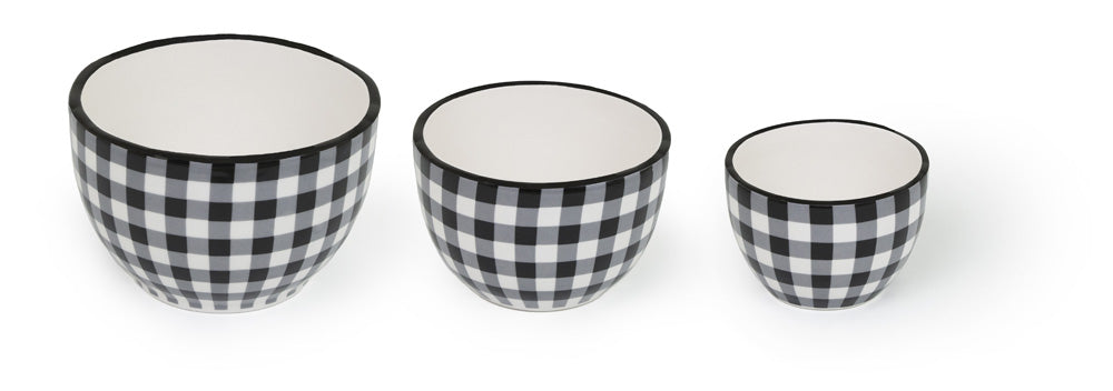 B&W CHECK PREP BOWLS S/3