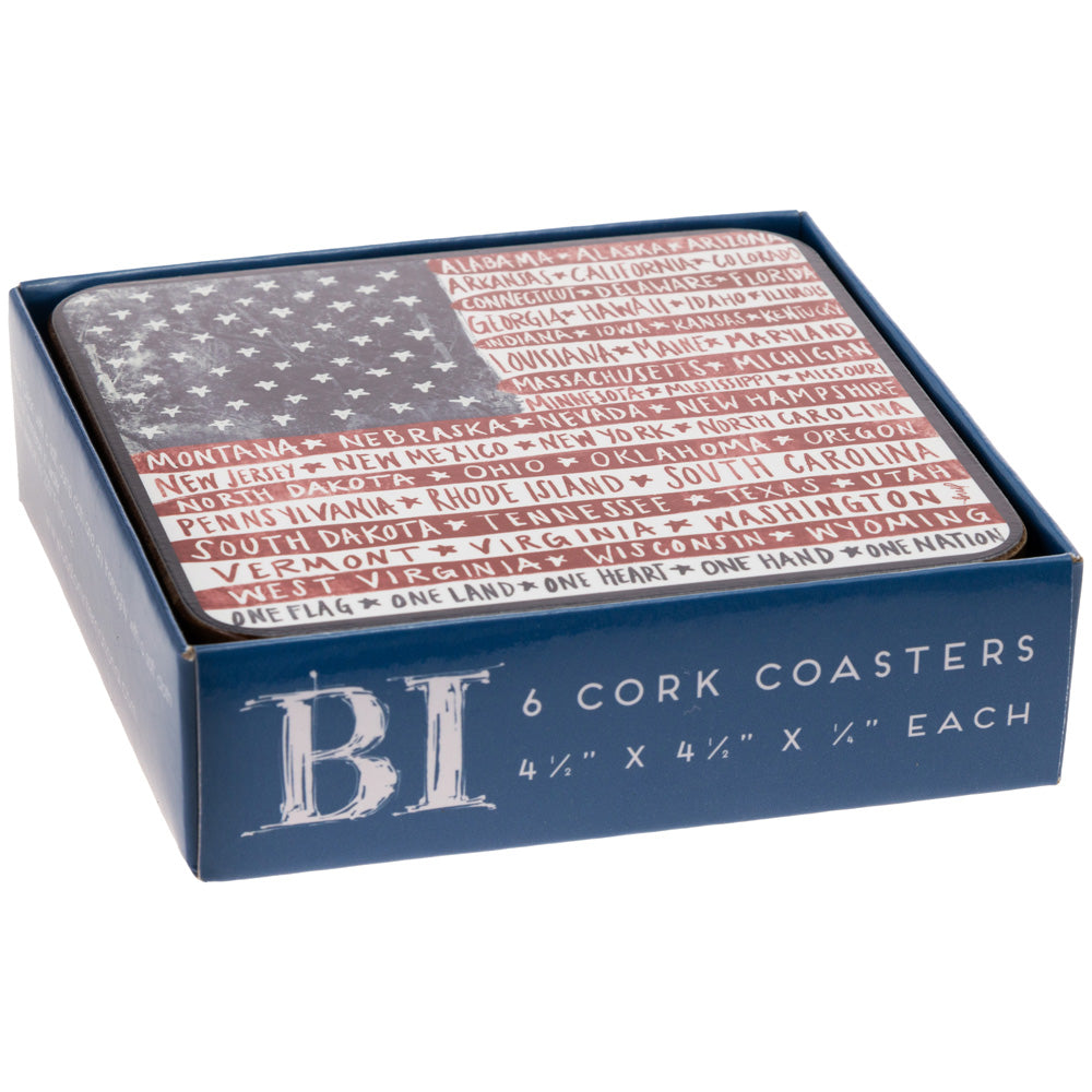 One Flag One Nation Cork Coasters Set Of 6