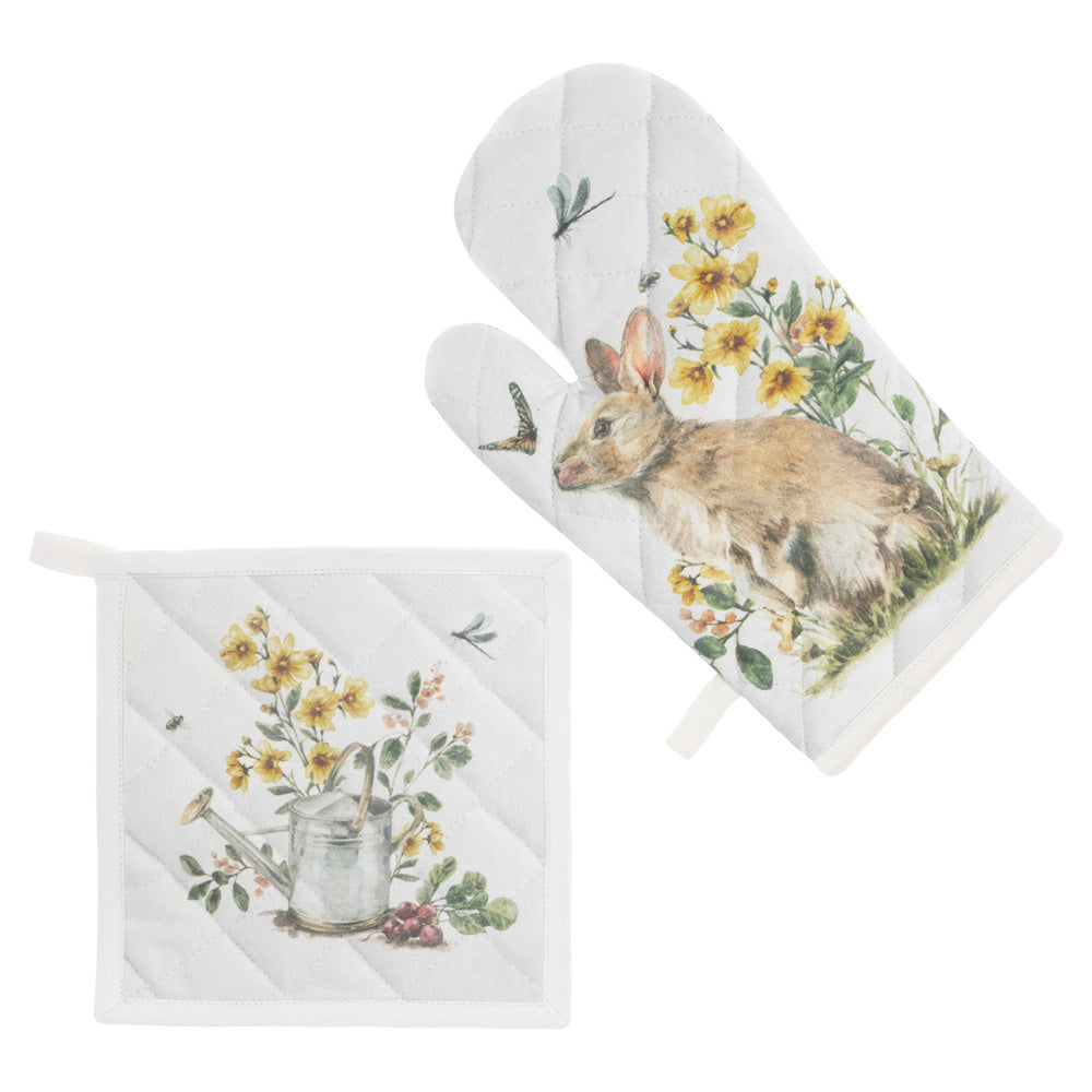 Garden Rabbit Oven Mitt / Pot Holder Set
