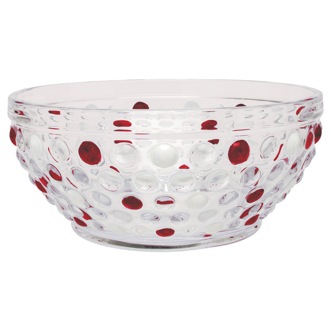 Red &amp; White Hobnail Glass Bowl
