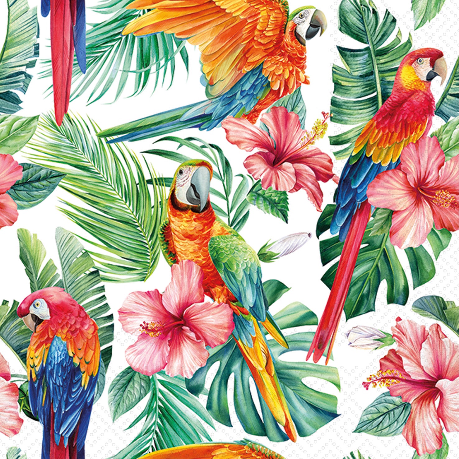 Scarlet Macaw and Hibiscus Cocktail Napkin