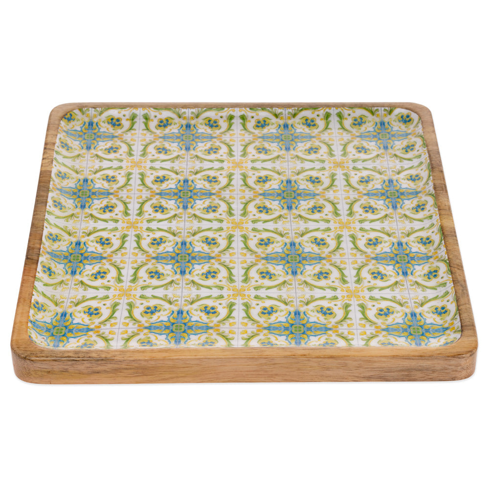 LENGER TILE WOOD PLATTER MANGO WOOD & ENAMEL