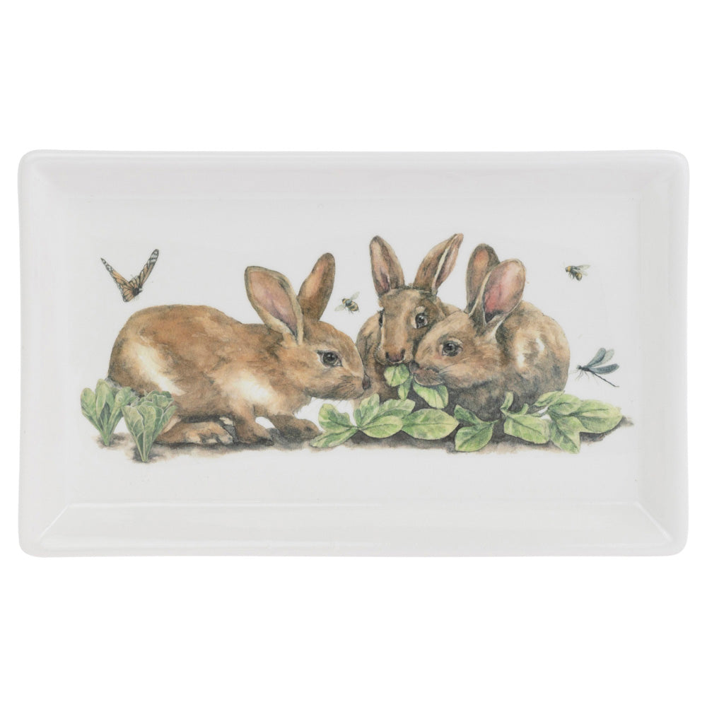 GARDEN RABBITS RECTANGLE PLATE