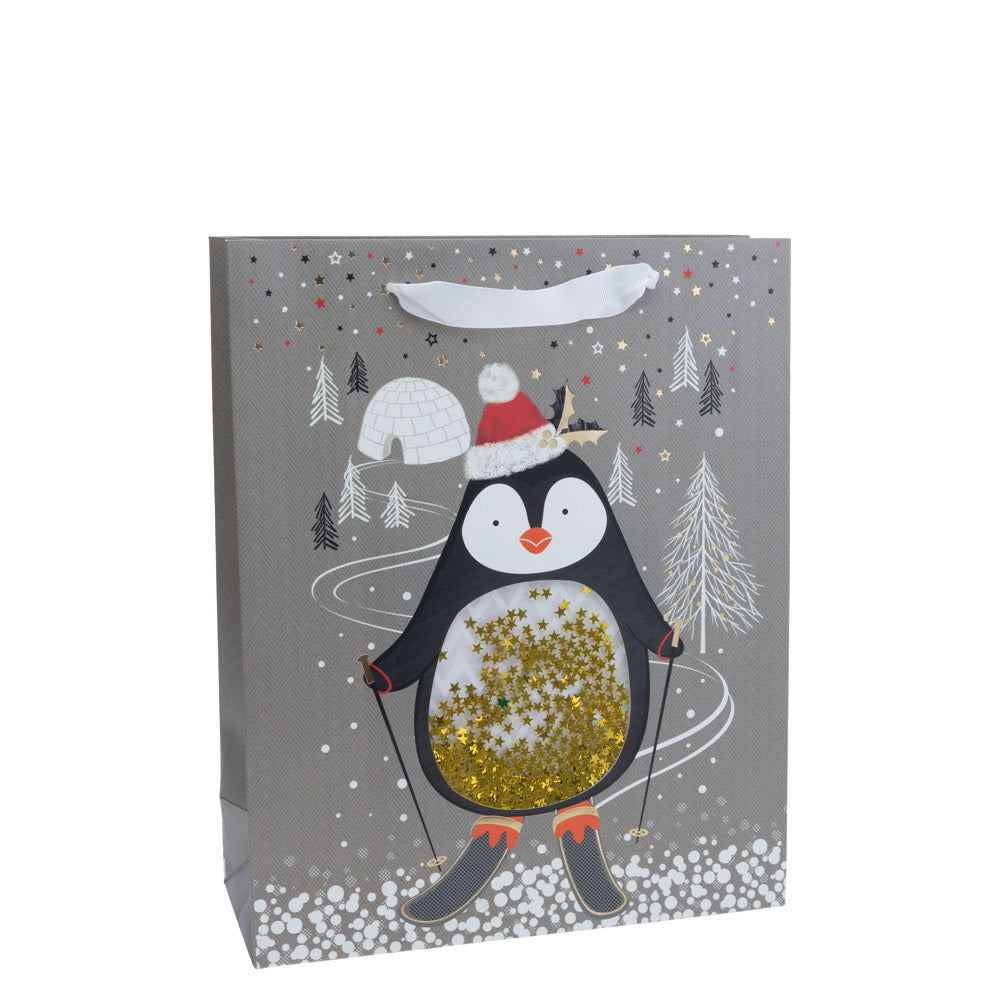 SKIING PENGUIN SEQUIN MEDIUM BAG