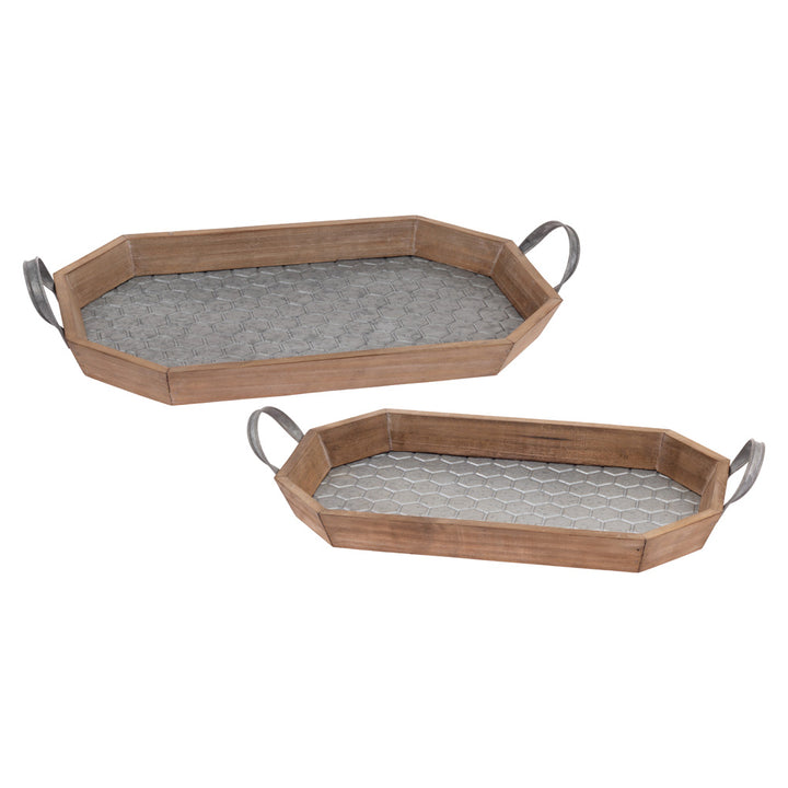Wood and Metal Honeycomb Trays (Set of 2)