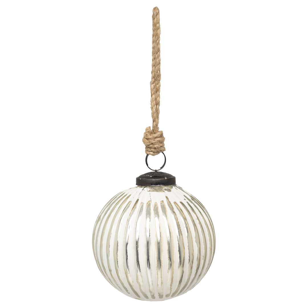 White Ribbed Glass Ornament