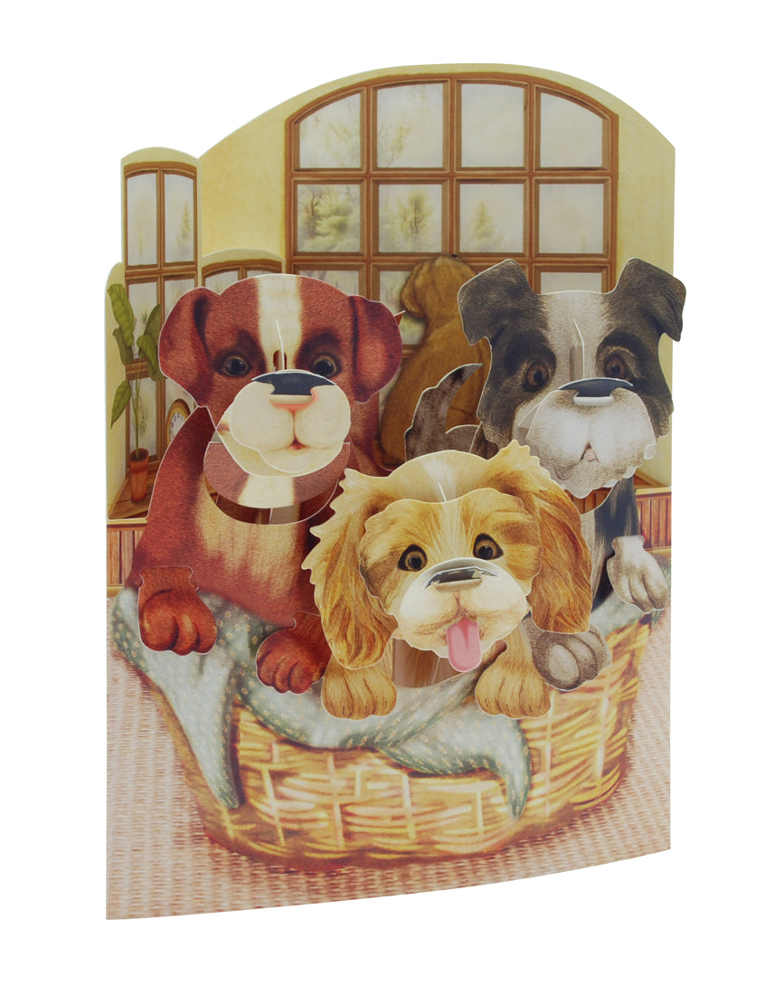 D.CARD/3 PUPPIES IN A BASKET