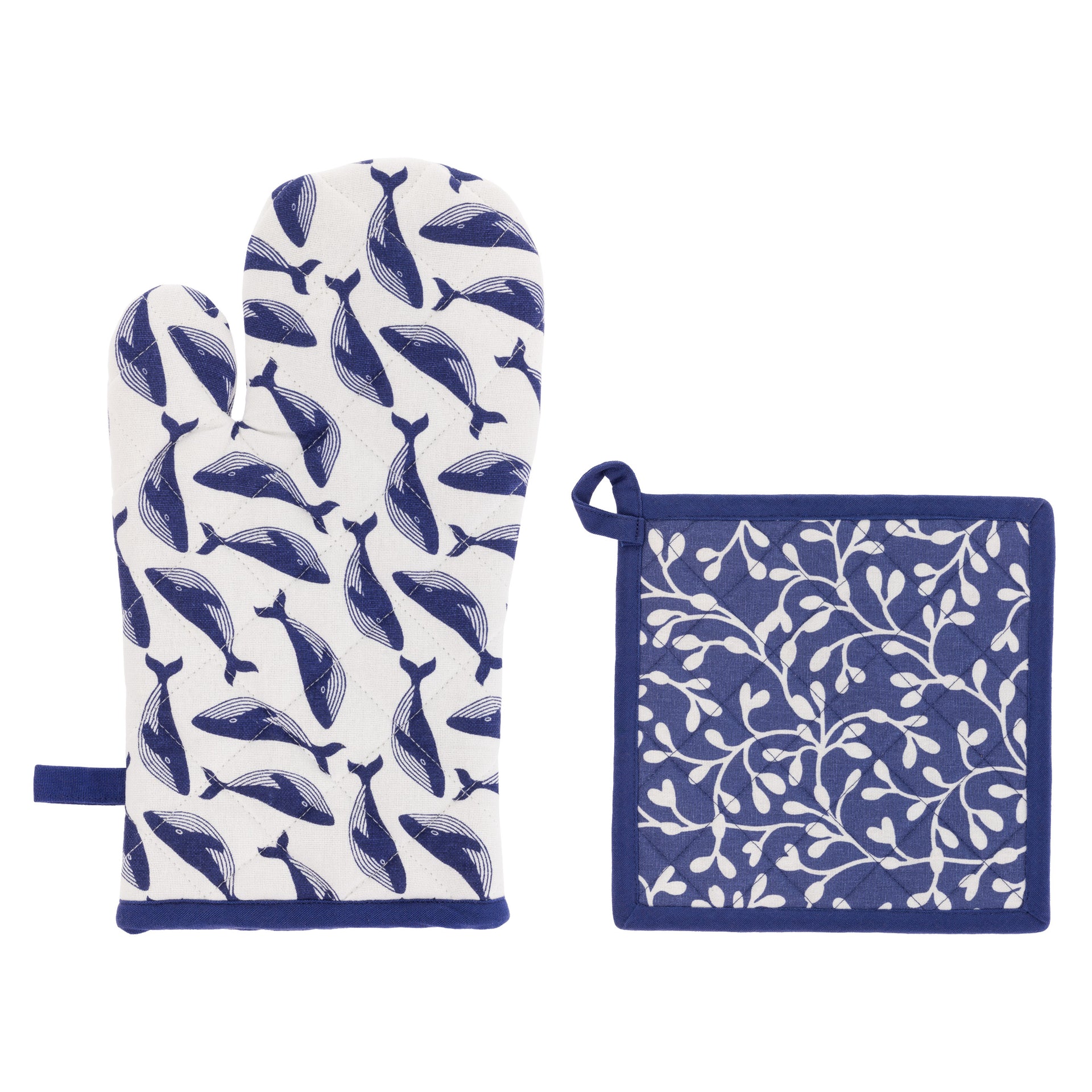 Navy Whale Oven Mitt / Pot Holder Set