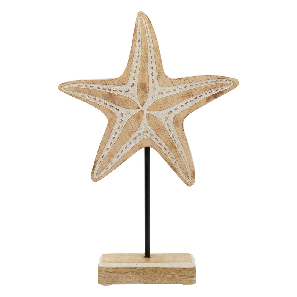 Wood Starfish On Stand Lg