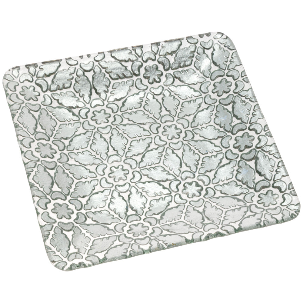 SILVER FILIGREE SQ GLASS PLATE